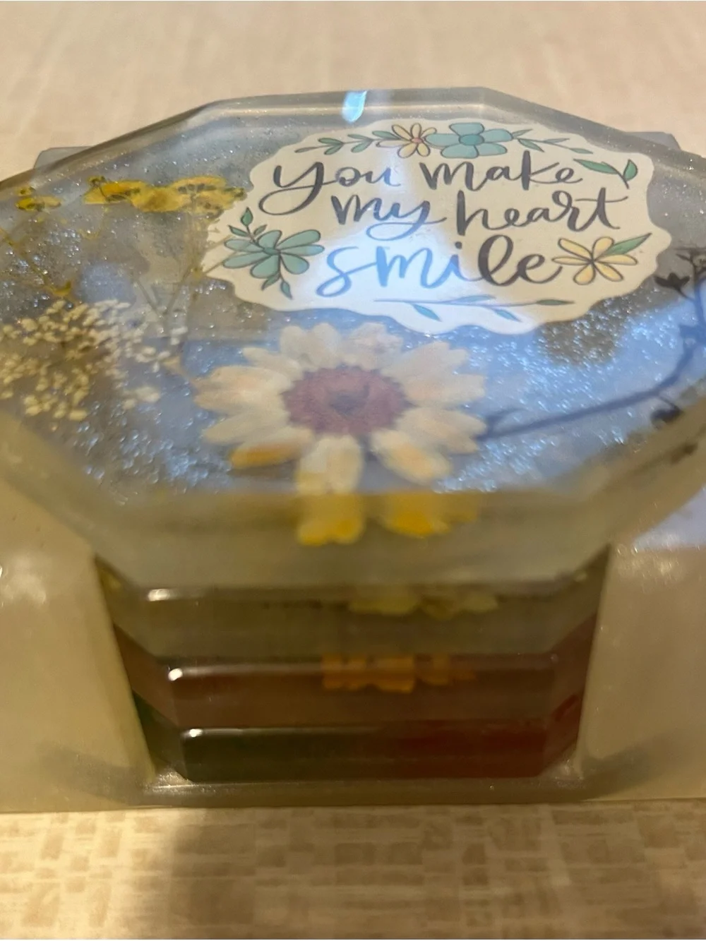 Unlisted Artisanal Resin Floral Coaster Set with Yellow and Blue Accents